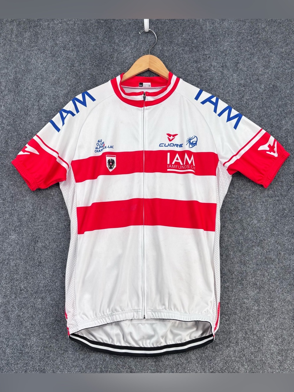 Cuore I AM White & Red Striped Full Zip Cycling Jersey Men’s XXL